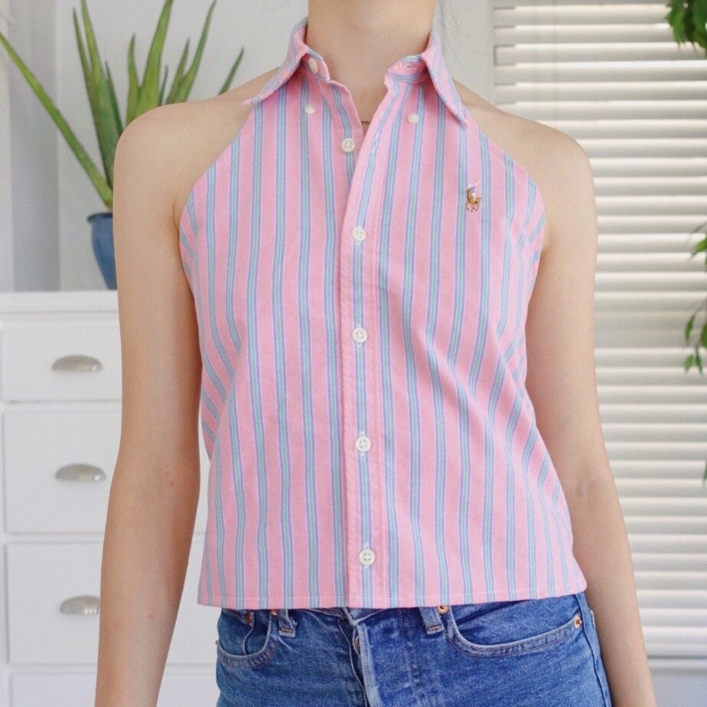 Reworked vintage Ralph Lauren striped halter shirt